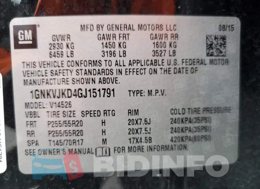 1GNKVJKD4GJ151791 Photo# 10