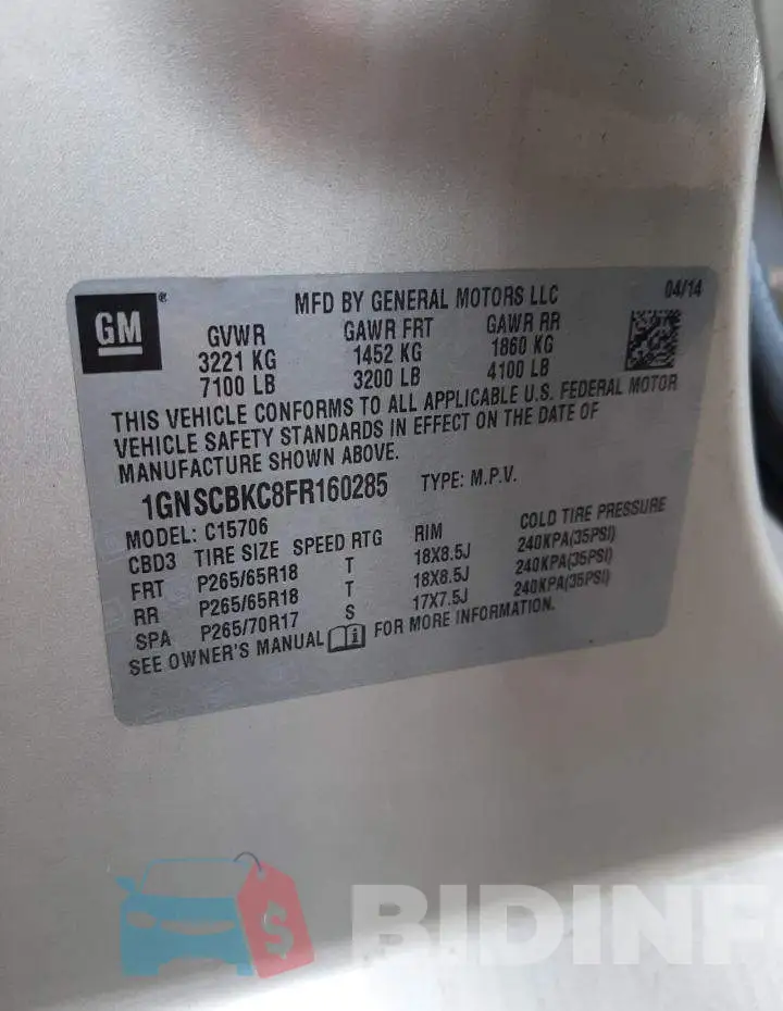 1GNSCBKC8FR160285 Photo# 14
