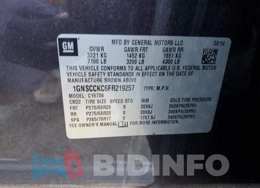 1GNSCCKC6FR219257 Photo# 14