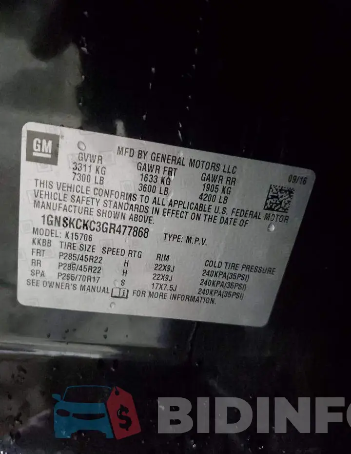 1GNSKCKC3GR477868 Photo# 13
