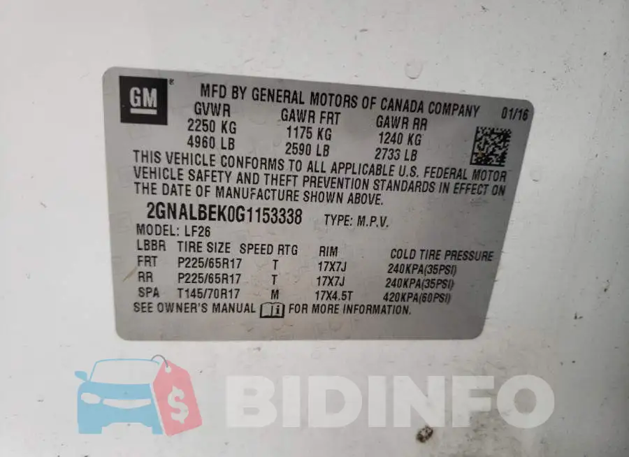 2GNALBEK0G1153338 Photo# 13