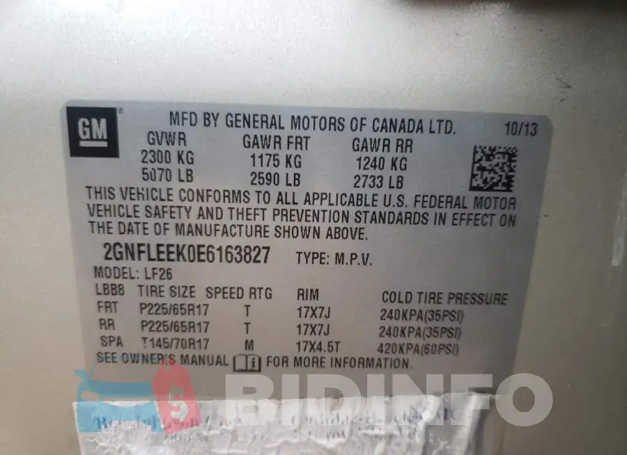2GNFLEEK0E6163827 Photo# 10