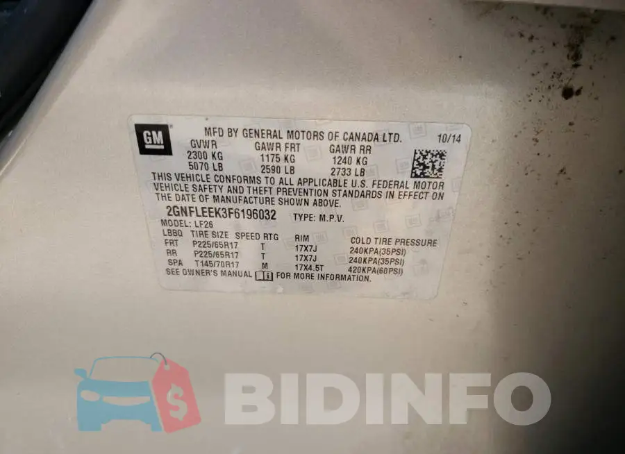 2GNFLEEK3F6196032 Photo# 13