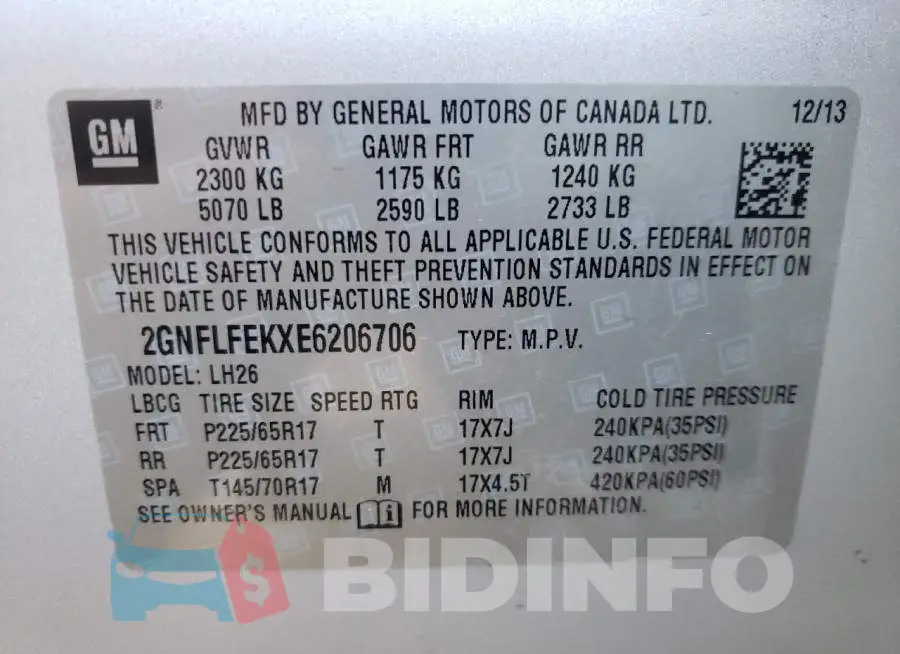 2GNFLFEKXE6206706 Photo# 13