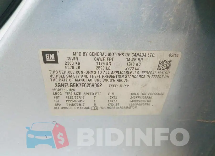 2GNFLGEK7E6259062 Photo# 12