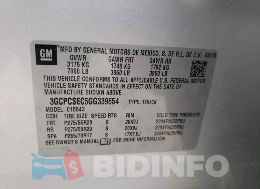 3GCPCSEC5GG339654 Photo# 12