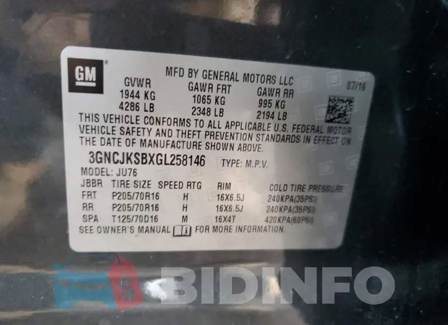 3GNCJKSBXGL258146 Photo# 13