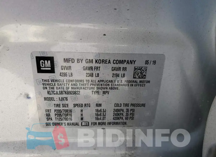 KL7CJLSB7KB920822 Photo# 10