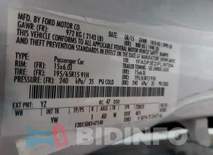 1FADP3E23FL367254 Photo# 12