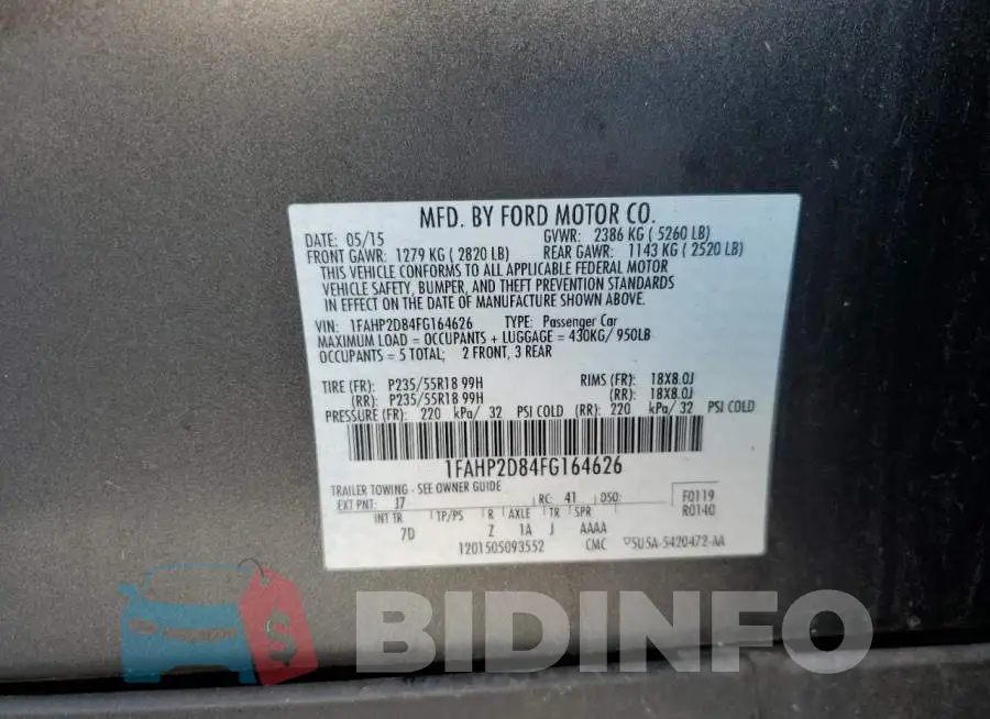 1FAHP2D84FG164626 Photo# 10