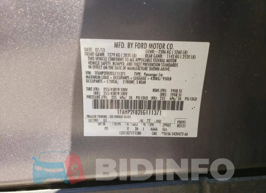 1FAHP2F82EG111371 Photo# 12