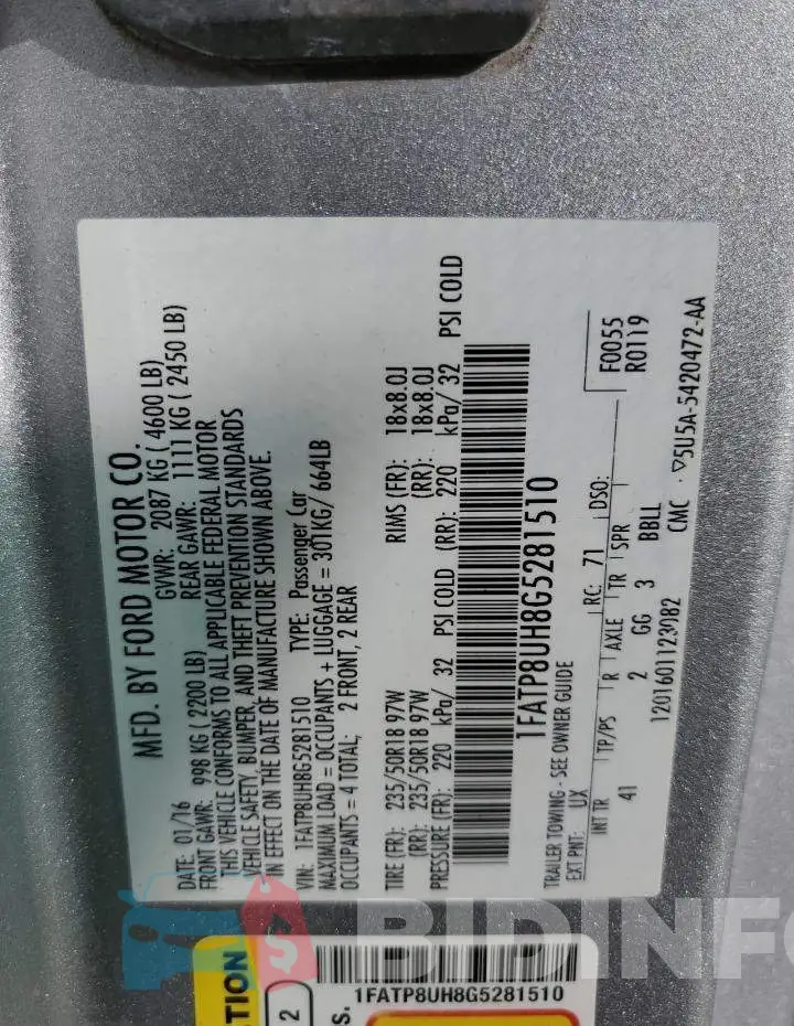 1FATP8UH8G5281510 Photo# 12