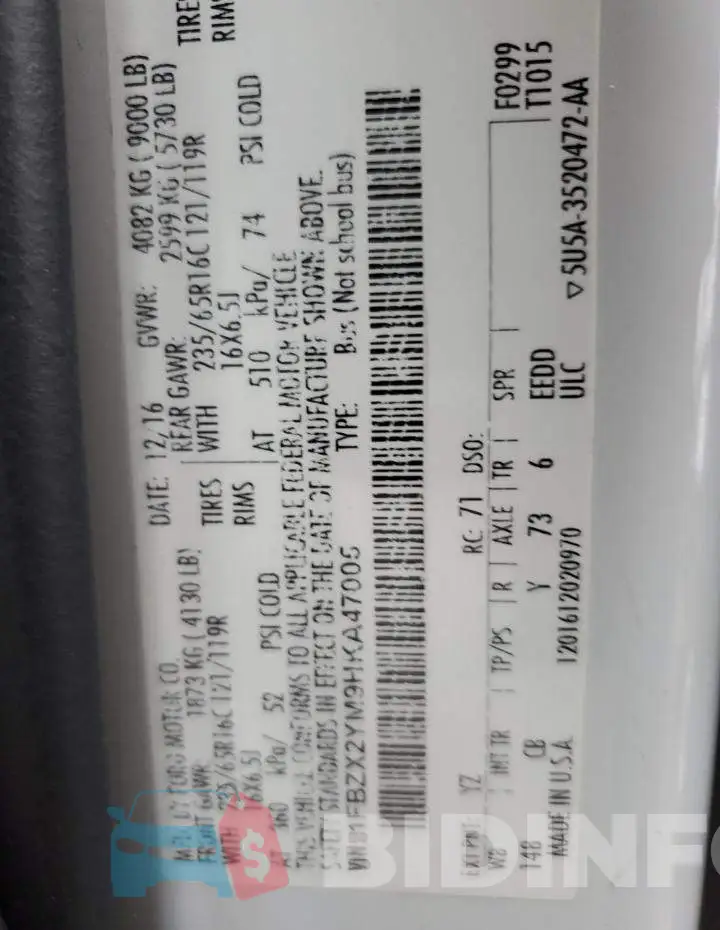 1FBZX2YM9HKA47005 Photo# 13