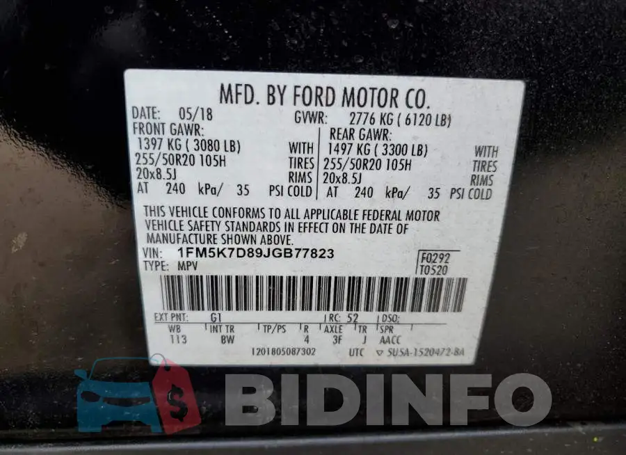 1FM5K7D89JGB77823 Photo# 13