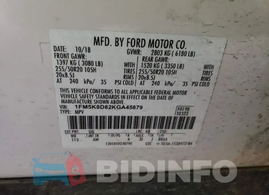 1FM5K8D82KGA45879 Photo# 13