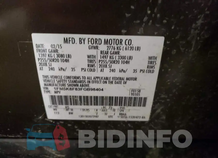 1FM5K8F83FGB98404 Photo# 13