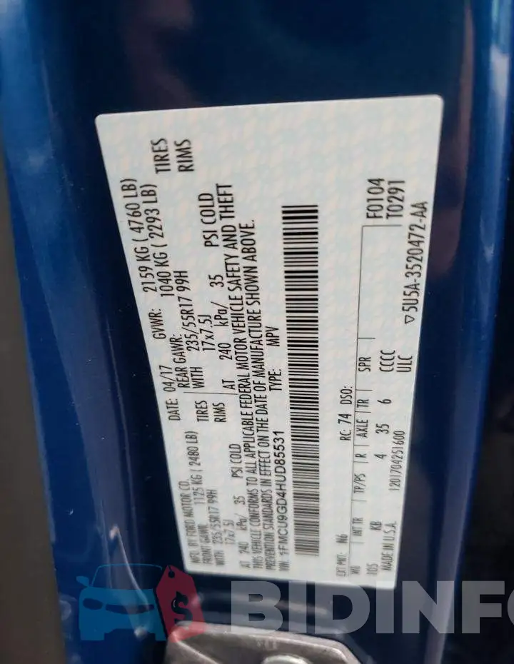 1FMCU9GD4HUD85531 Photo# 12