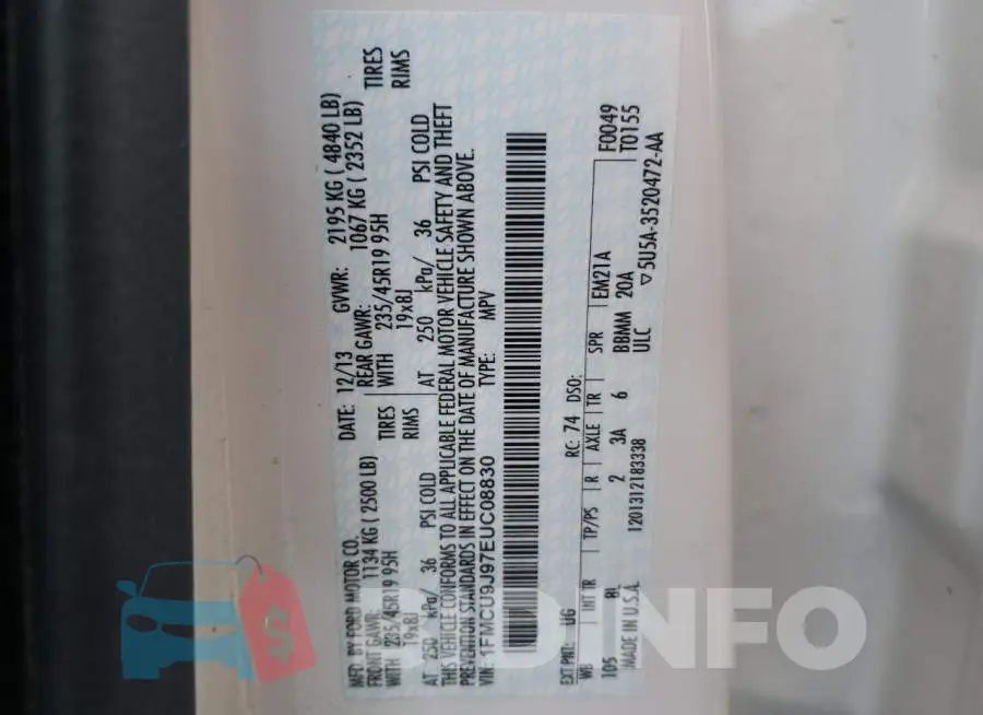 1FMCU9J97EUC08830 Photo# 10