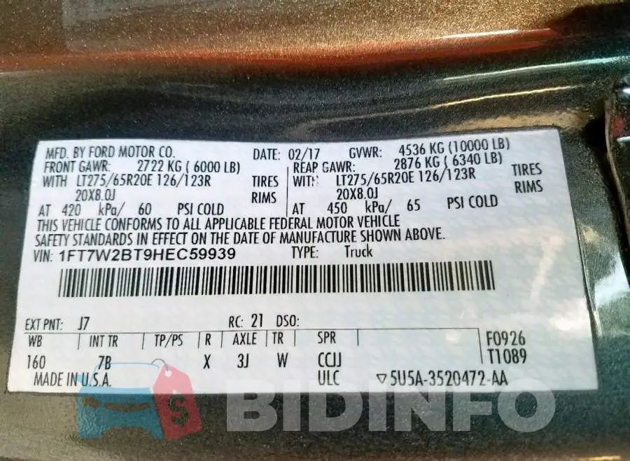 1FT7W2BT9HEC59939 Photo# 10