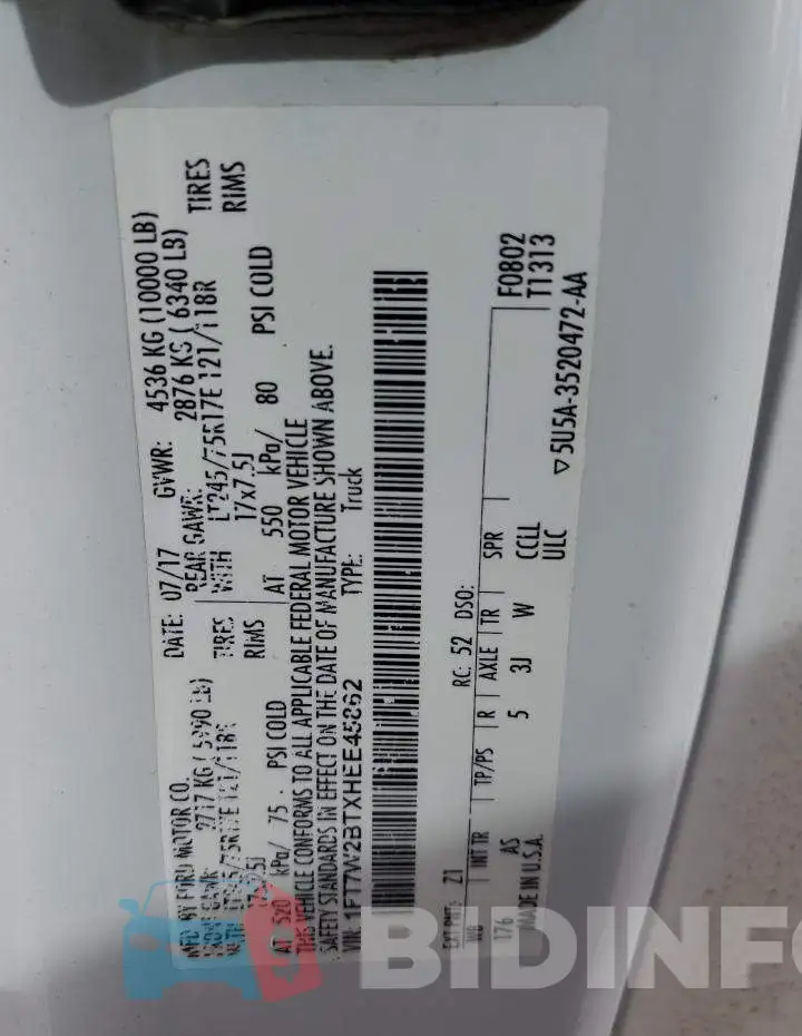 1FT7W2BTXHEE45862 Photo# 13