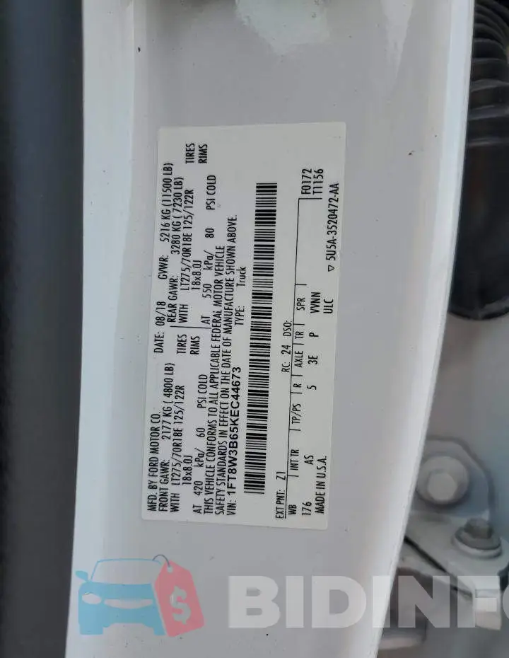 1FT8W3B65KEC44673 Photo# 13