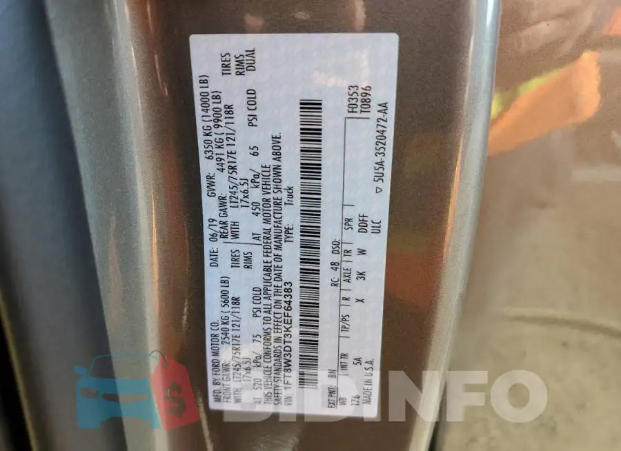 1FT8W3DT3KEF64383 Photo# 10
