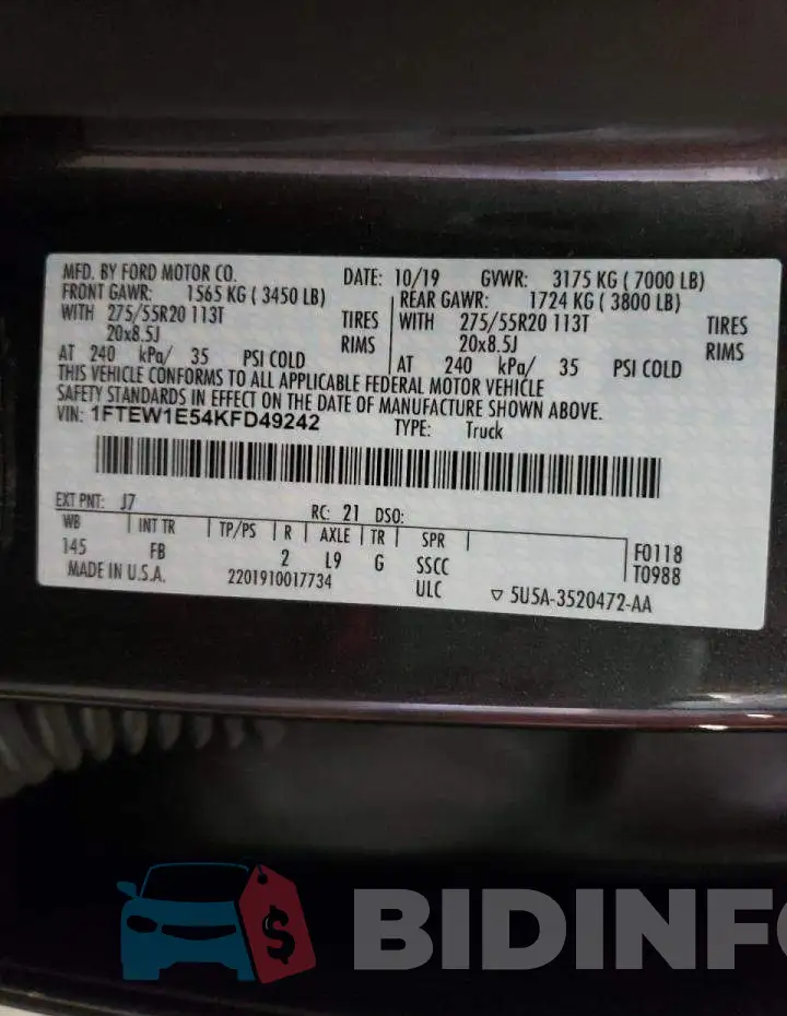 1FTEW1E54KFD49242 Photo# 10