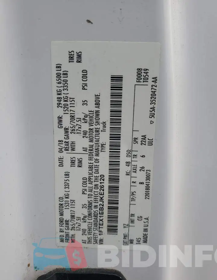 1FTEX1EB2JKE26120 Photo# 12