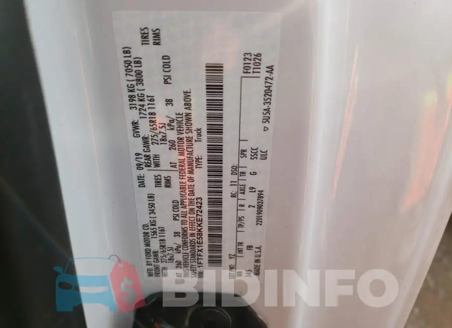 1FTFX1E58KKE72423 Photo# 13