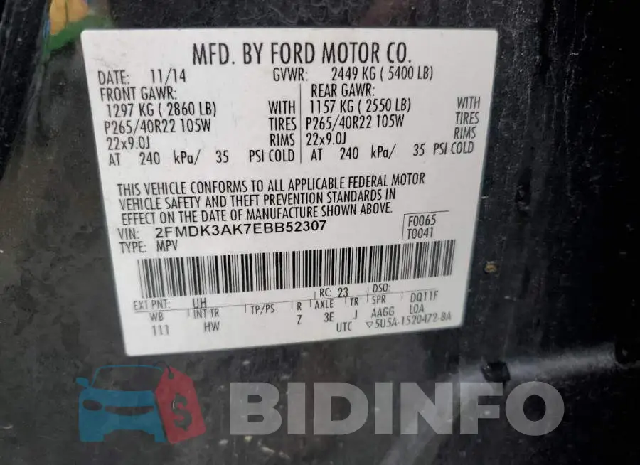 2FMDK3AK7EBB52307 Photo# 12
