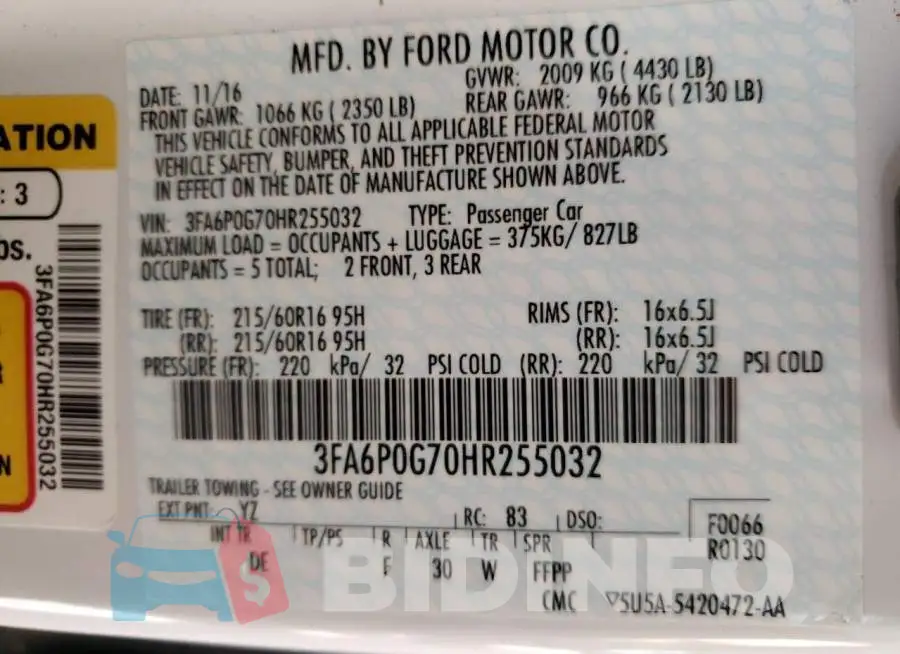 3FA6P0G70HR255032 Photo# 12