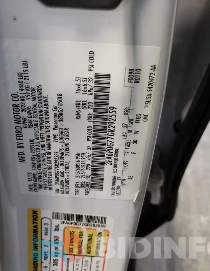 3FA6P0G77GR292559 Photo# 12