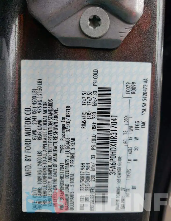 3FA6P0HDXHR317041 Photo# 12