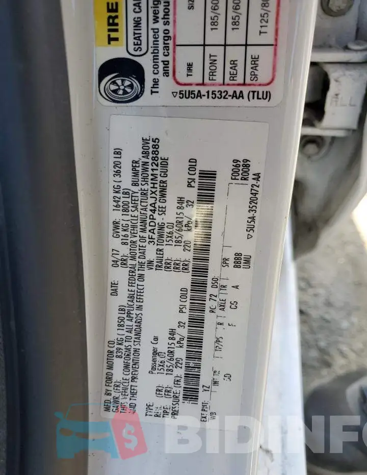 3FADP4AJXHM128885 Photo# 13
