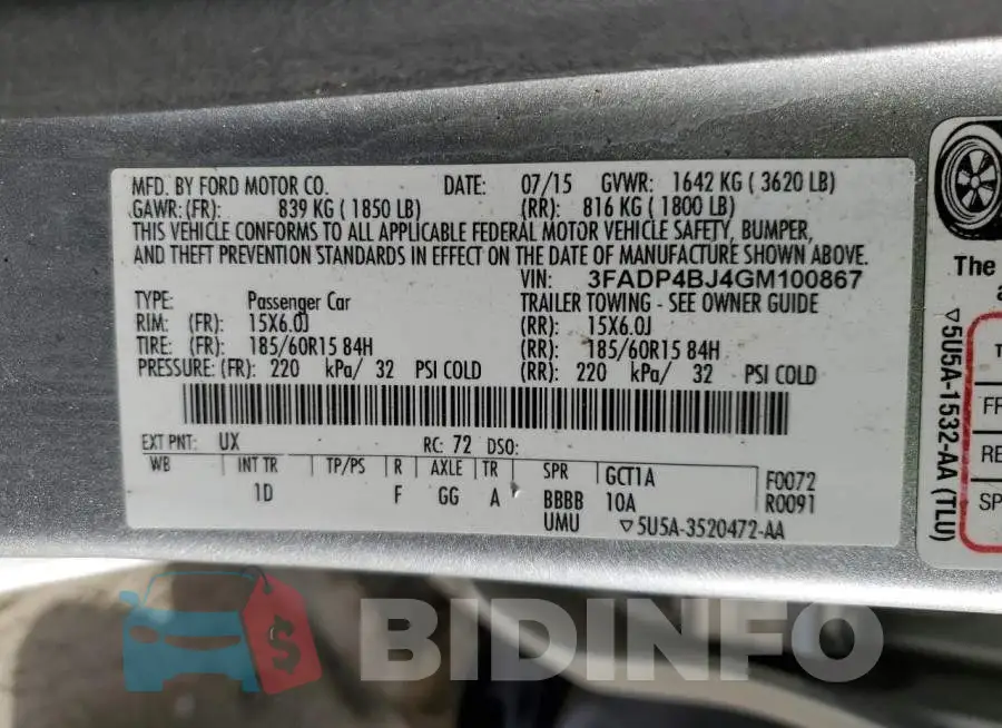 3FADP4BJ4GM100867 Photo# 12