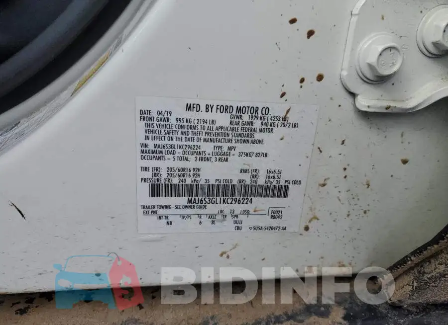 MAJ6S3GL1KC296224 Photo# 13