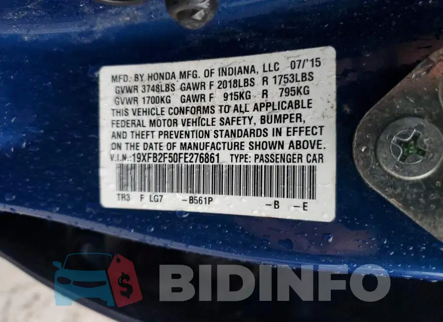 19XFB2F50FE276861 Photo# 13