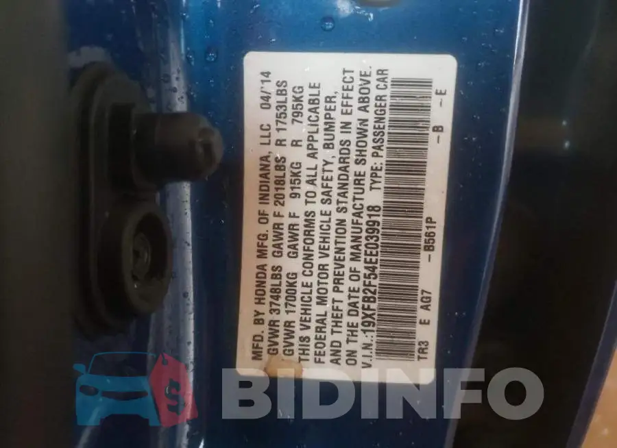 19XFB2F54EE039918 Photo# 12