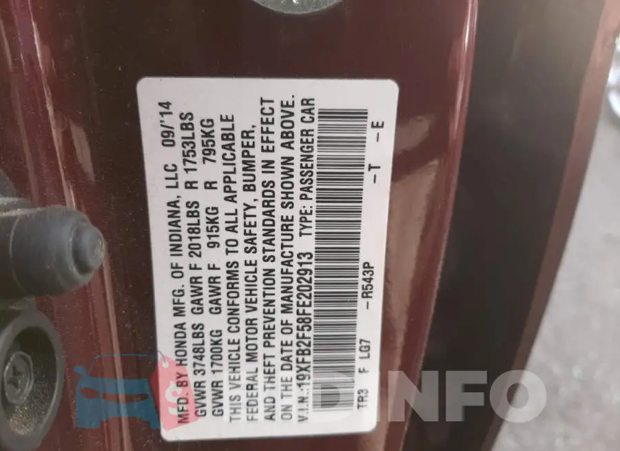 19XFB2F58FE202913 Photo# 12