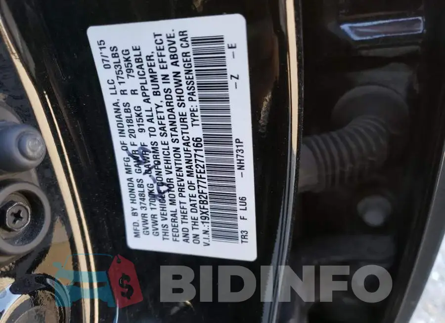 19XFB2F77FE277166 Photo# 12