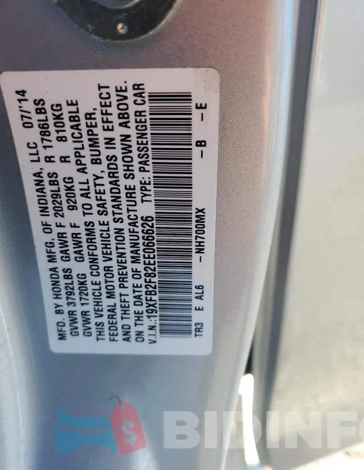 19XFB2F82EE066626 Photo# 12
