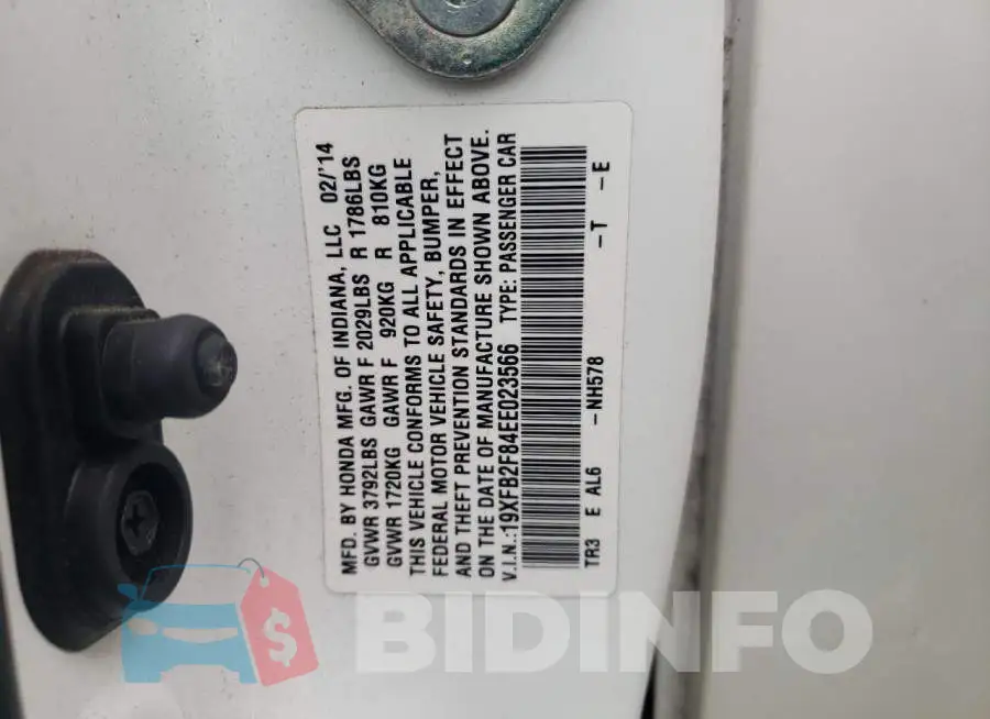 19XFB2F84EE023566 Photo# 13