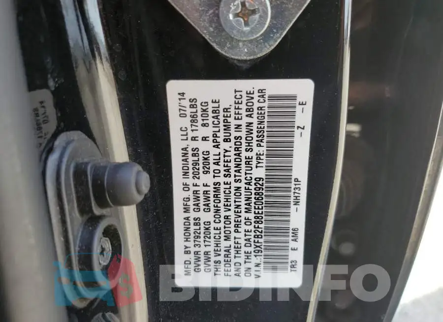19XFB2F88EE068929 Photo# 12