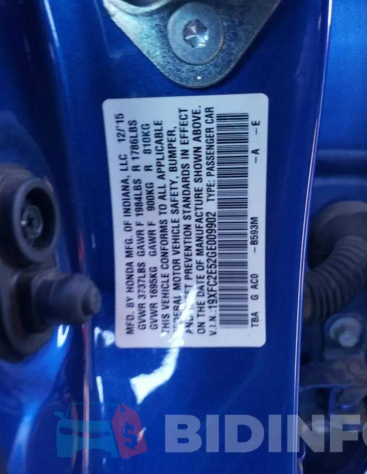 19XFC2E52GE009902 Photo# 12