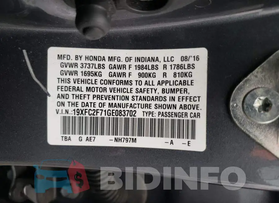 19XFC2F71GE083702 Photo# 13