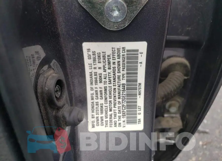 19XFC2F72GE216449 Photo# 12