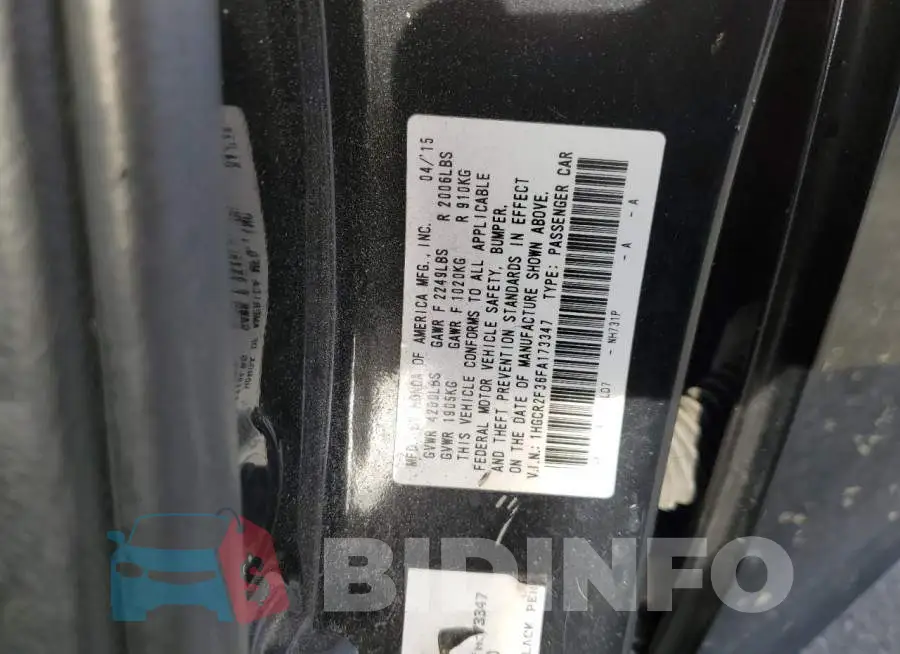 1HGCR2F36FA173347 Photo# 12