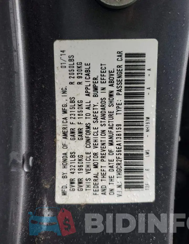 1HGCR2F56EA138159 Photo# 12
