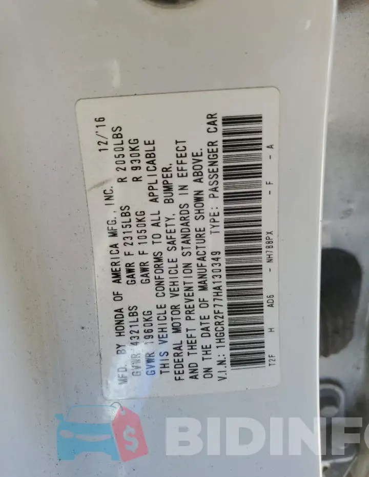 1HGCR2F77HA130349 Photo# 12