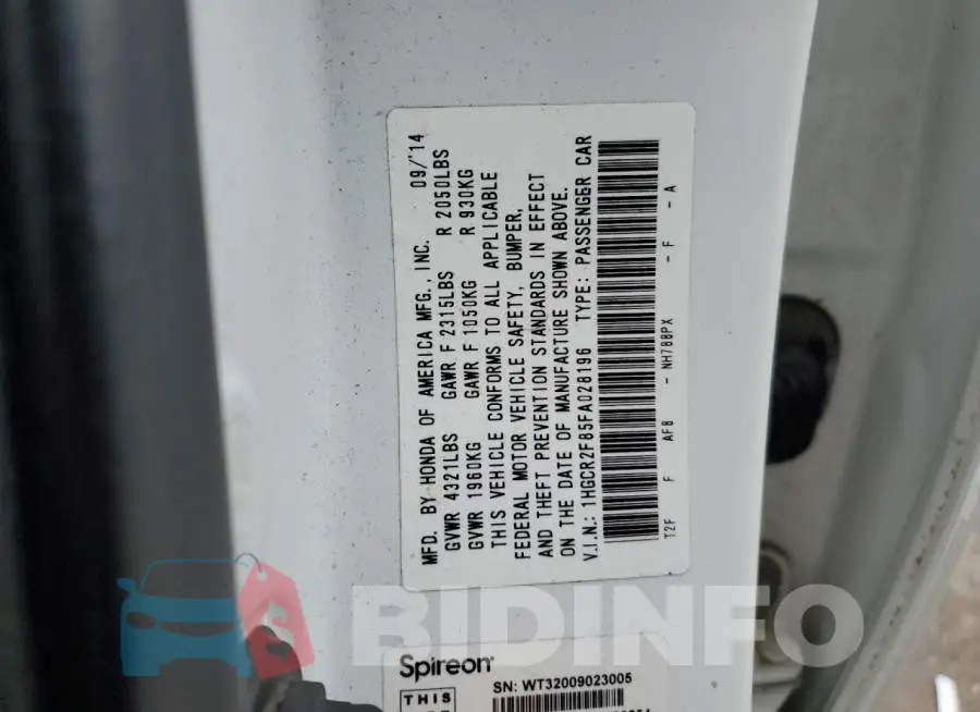 1HGCR2F85FA028196 Photo# 12